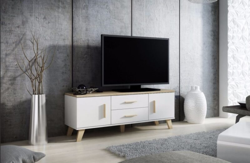 TV-taso LOTTA 140 2D2S dimond valkoinen/lsonoma tammi