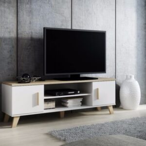 TV-taso LOTTA 160 2D2K dimond valkoinen/lsonoma tammi