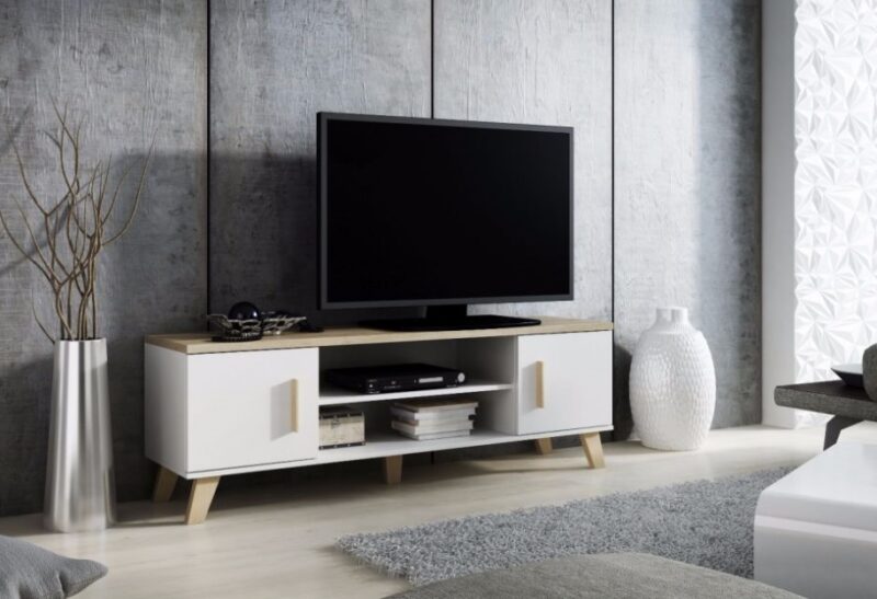 TV-taso LOTTA 160 2D2K dimond valkoinen/lsonoma tammi