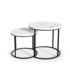 OREO kahden hengen setti c. pöydät - valkoinen marmori / musta