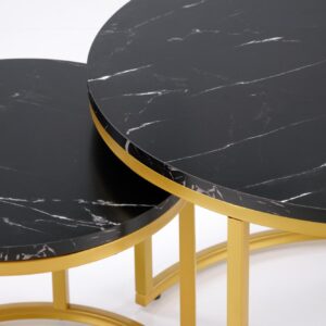 Kahvilapöytäsetti PAOLA 2, kultainen / musta marmori