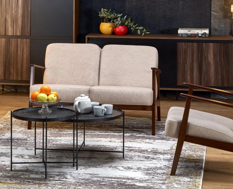 MILANO 2S sohva, beige CASTEL#15 / tumma pähkinä