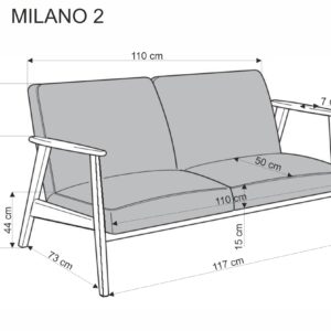MILANO 2S sohva, beige CASTEL#15 / tumma pähkinä