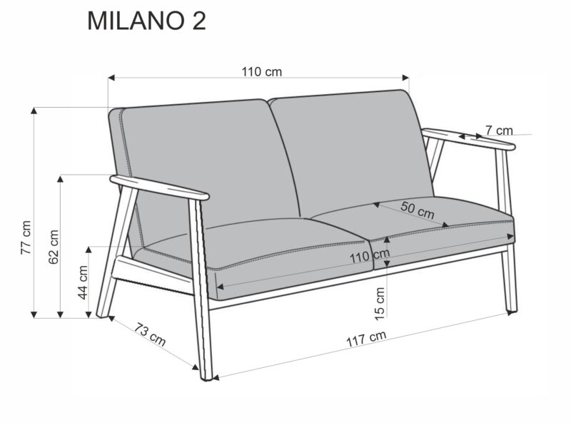 MILANO 2S sohva, beige CASTEL#15 / tumma pähkinä
