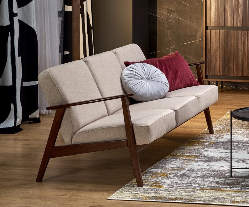 MILANO 3S sohva, beige CASTEL#15 / tumma pähkinä