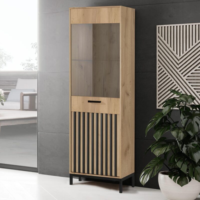 LAMINO W-1 vitriinikaappi, askartelutammea / musta