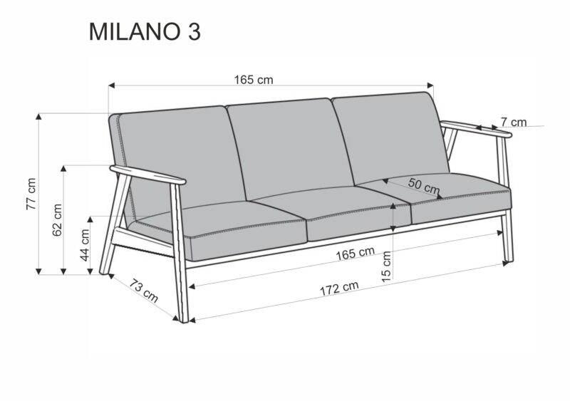 MILANO 3S sohva, vaalea beige CASTEL#04 / tumma pähkinä