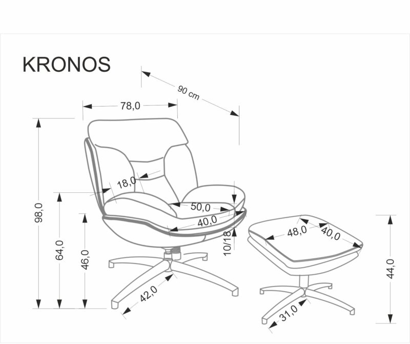 KRONOS nojatuoli ottomaanilla, beige / monivärinen