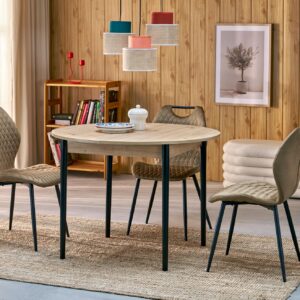 Pidentävä Ruokapöytä PIVARO, tammi / mustat jalat