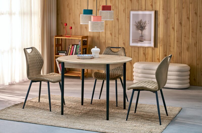 Pidentävä Ruokapöytä PIVARO, tammi / mustat jalat