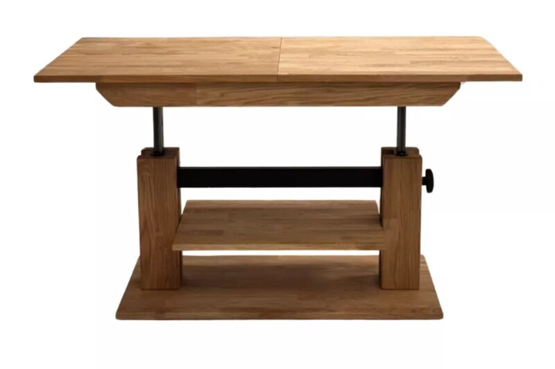 Pidennettävä puinen sohvapöytä hyllyllä