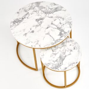 Kahvilatabletin komplekti PAOLA, kultainen / valkoinen marmori