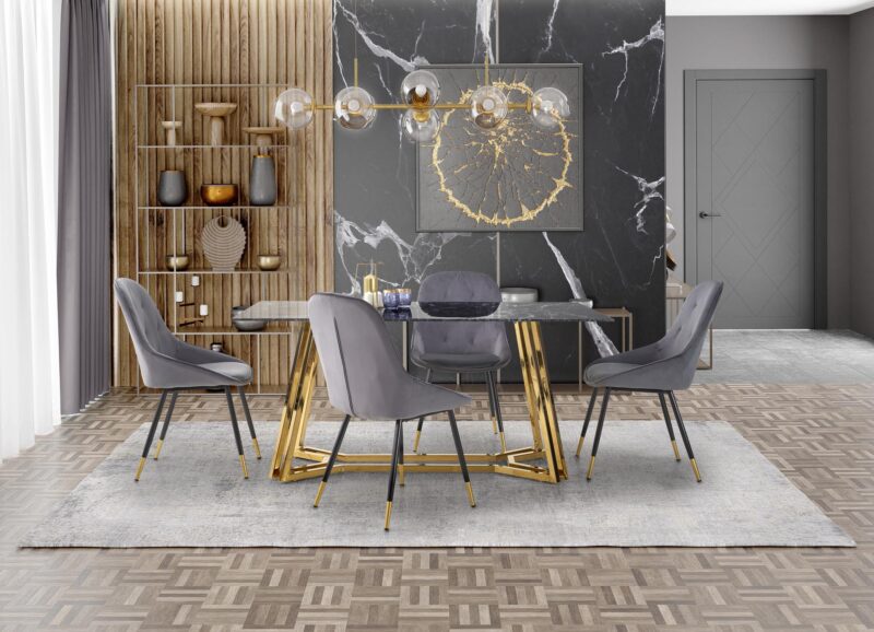 Ruokapöytä ORLANDO, musta marmori / kultainen