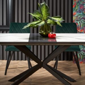 Pidentävä ruokapöytä DIESEL, valkoinen marmor / tummanharmaa / musta