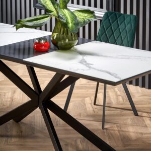 Pidentävä ruokapöytä DIESEL, valkoinen marmor / tummanharmaa / musta