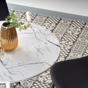 Ruokapöytä DENVER, valkoinen marmori / valkoinen