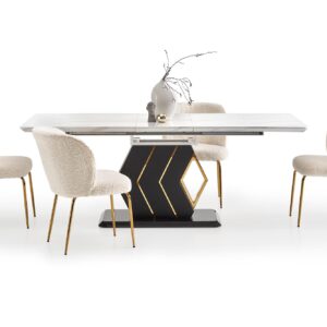 Ruokapöytä VINCENZO, valkoinen marmori / musta / kulta