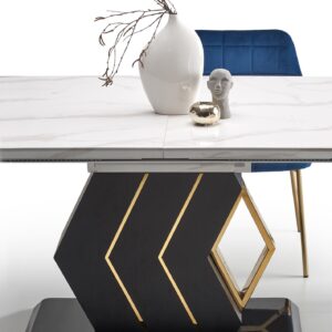 Ruokapöytä VINCENZO, valkoinen marmori / musta / kulta