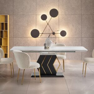 Ruokapöytä VINCENZO, valkoinen marmori / musta / kulta