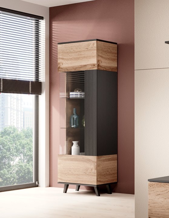 Vitriinikaappi RAVENO W-1, tammi / musta