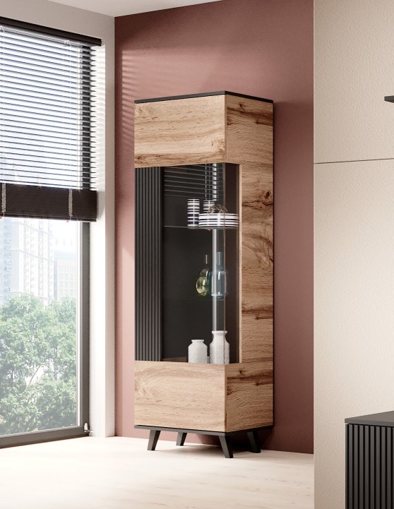 Vitriinikaappi RAVENO W-1, tammi / musta