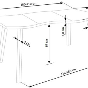 Pidentävä ruokapöytä DICKSON 2, luonnollinen / musta