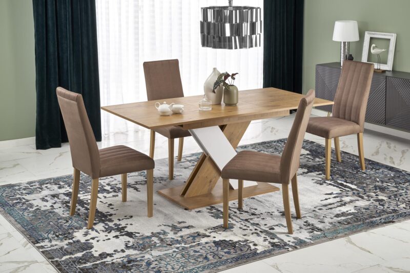 Pidennettävä ruokapöytä XARELO tammen jäljitelmä/ valkoinen