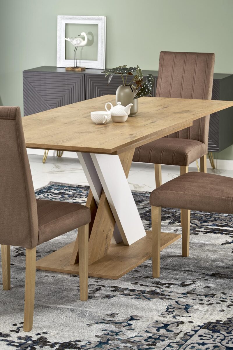 Pidennettävä ruokapöytä XARELO tammen jäljitelmä/ valkoinen