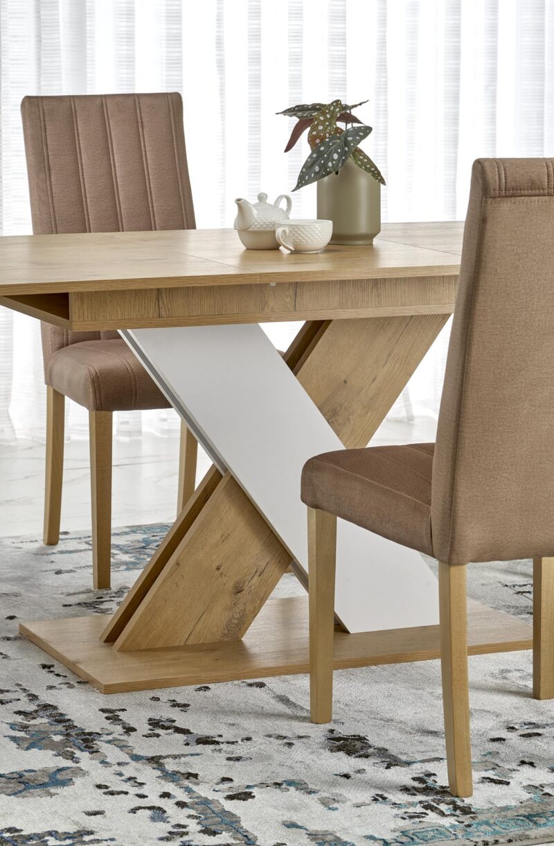 Pidennettävä ruokapöytä XARELO tammen jäljitelmä/ valkoinen