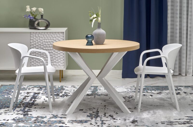 Laajennettava ruokapöytä PERONA, kultainen tammi / valkoinen