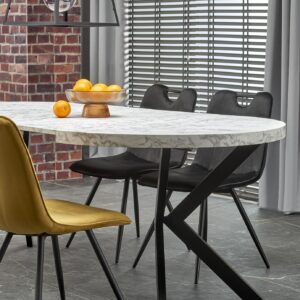 Säädettävä ruokapöytä PERLON, valkoinen marmor / musta