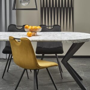 Säädettävä ruokapöytä PERLON, valkoinen marmor / musta