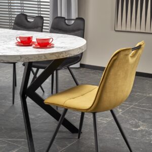 Säädettävä ruokapöytä PERLON, valkoinen marmor / musta