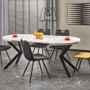 Säädettävä ruokapöytä PERLON, valkoinen marmor / musta