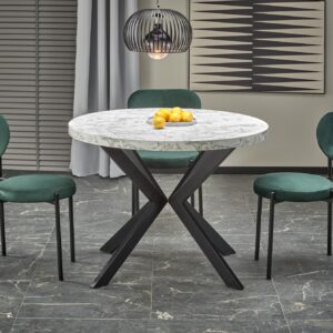 Säädettävä ruokapöytä PERLON, valkoinen marmor / musta