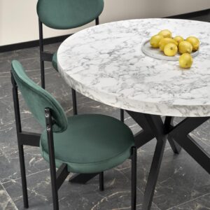 Säädettävä ruokapöytä PERLON, valkoinen marmor / musta