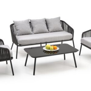 Pihkalainen huonekalusarja ROCCAR (sohva + 2 tuolia + kahvipöytä), tummanharmaa / vaaleansininen