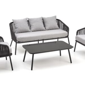 Pihkalainen huonekalusarja ROCCAR (sohva + 2 tuolia + kahvipöytä), tummanharmaa / vaaleansininen