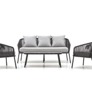 Pihkalainen huonekalusarja ROCCAR (sohva + 2 tuolia + kahvipöytä), tummanharmaa / vaaleansininen