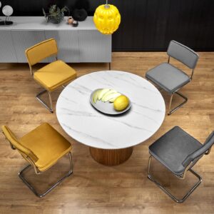 Pyöreä ruokapöytä AURVIERA, valkoinen marmor.