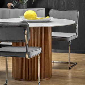 Pyöreä ruokapöytä AURVIERA, valkoinen marmor.