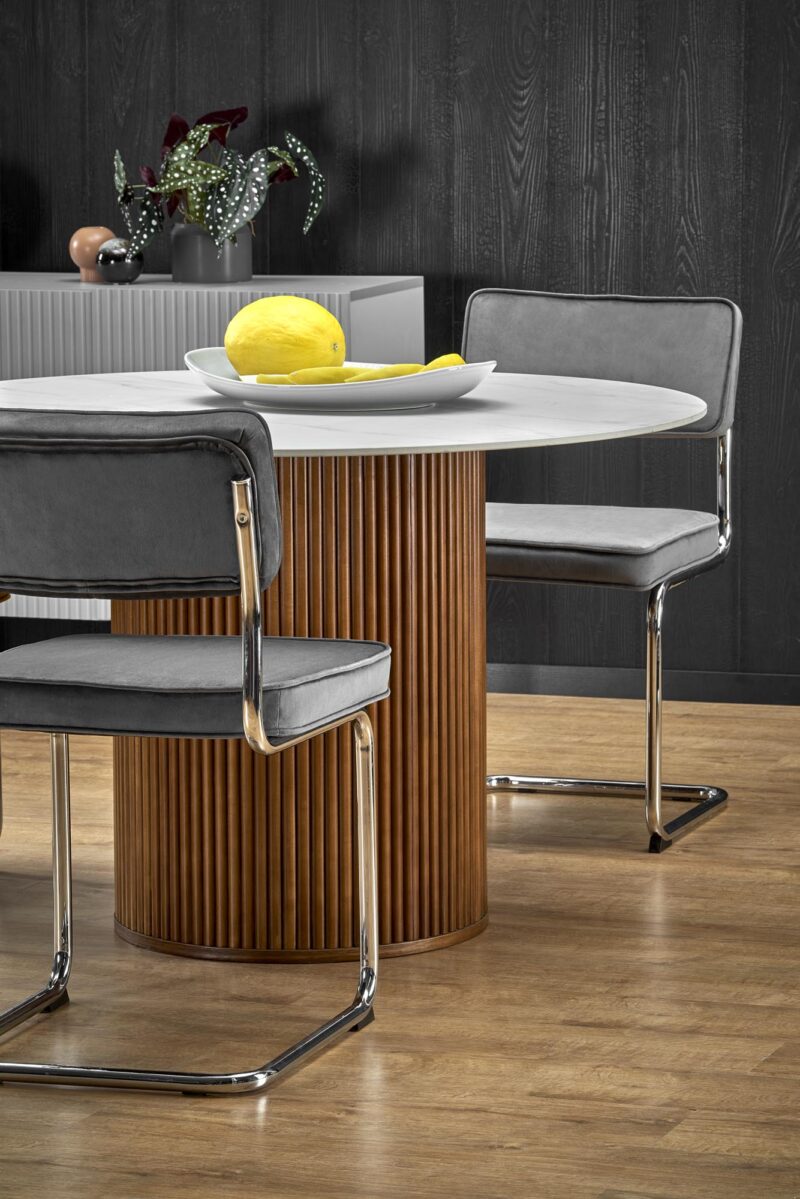 Pyöreä ruokapöytä AURVIERA, valkoinen marmor.