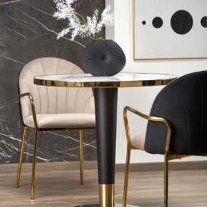 Pyöreä Ruokapöytä MORLIN, valkoinen marmori / musta / kultainen