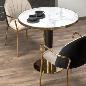 Pyöreä Ruokapöytä MORLIN, valkoinen marmori / musta / kultainen