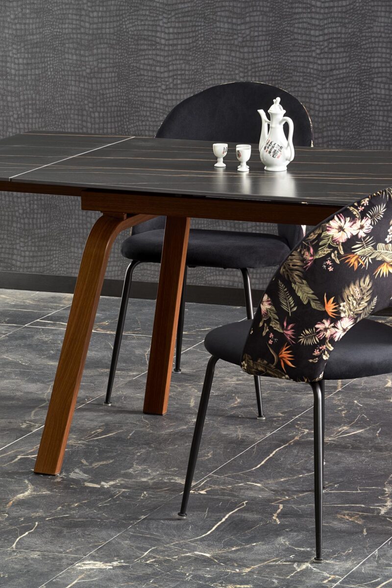 Ruokapöytä JOREN, musta marmori / pähkinäpuu