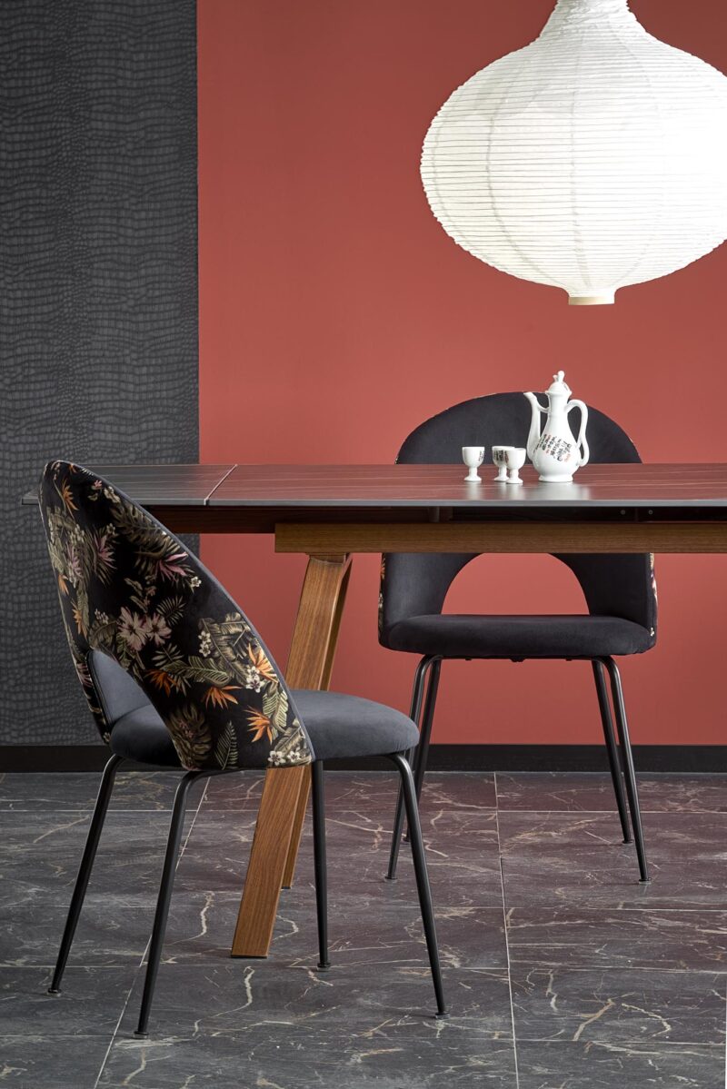 Ruokapöytä JOREN, musta marmori / pähkinäpuu