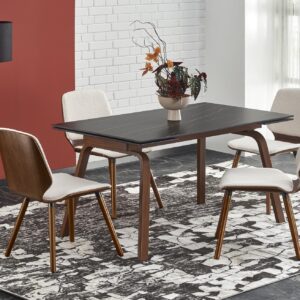 Ruokapöytä JOREN, musta marmori / pähkinäpuu