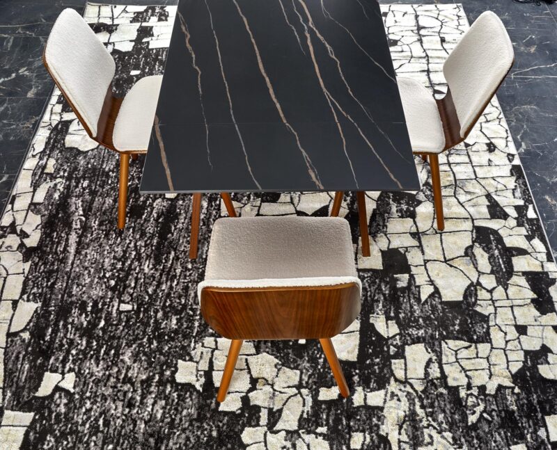 Ruokapöytä JOREN, musta marmori / pähkinäpuu