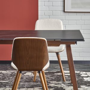 Ruokapöytä JOREN, musta marmori / pähkinäpuu