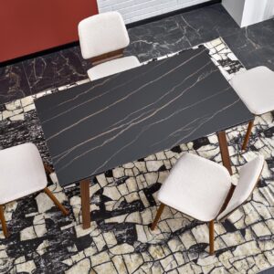 Ruokapöytä JOREN, musta marmori / pähkinäpuu